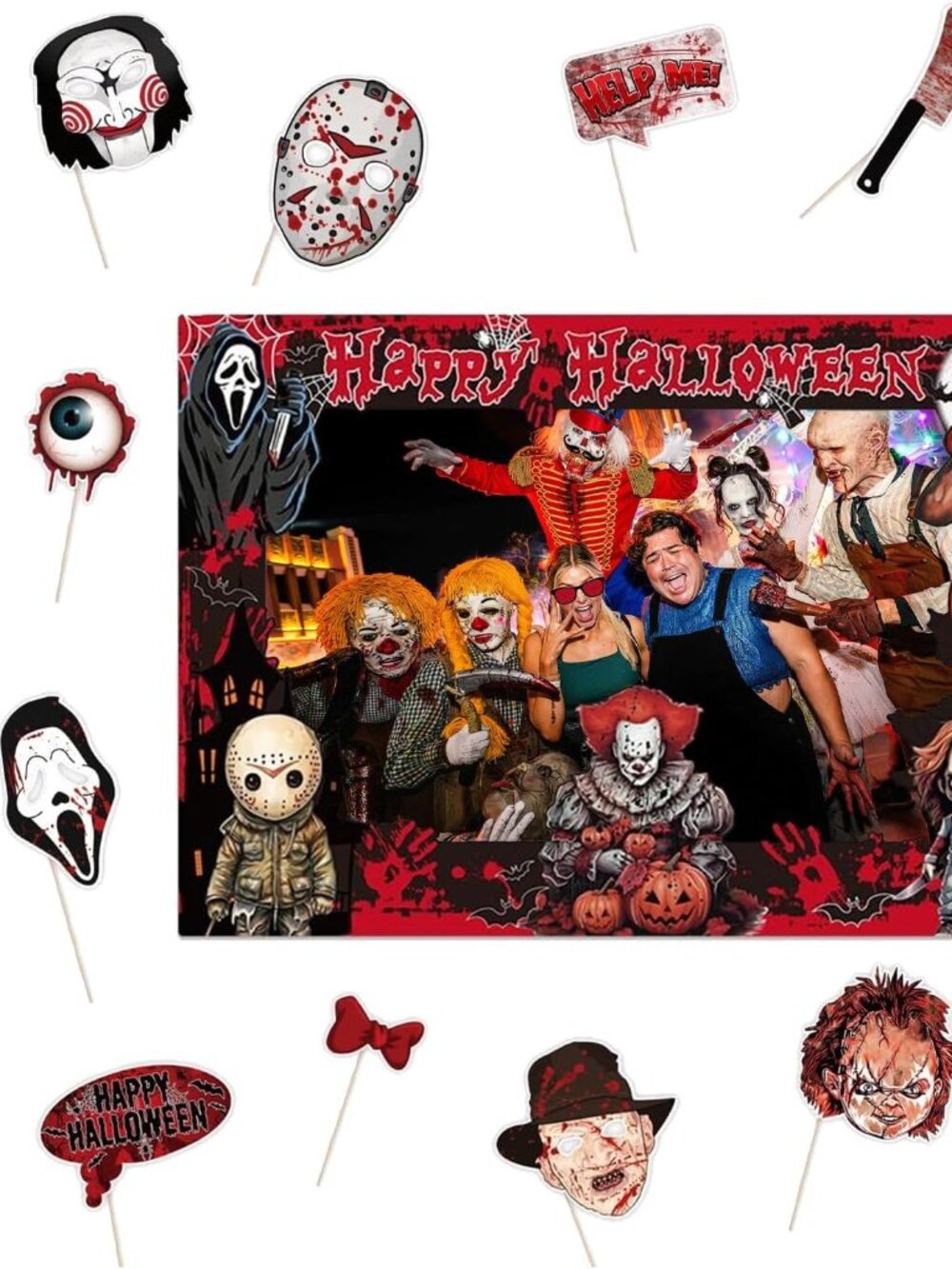 3 NEW Halloween Kits of 16Pcs Selfie Frame & Photo Booth Props